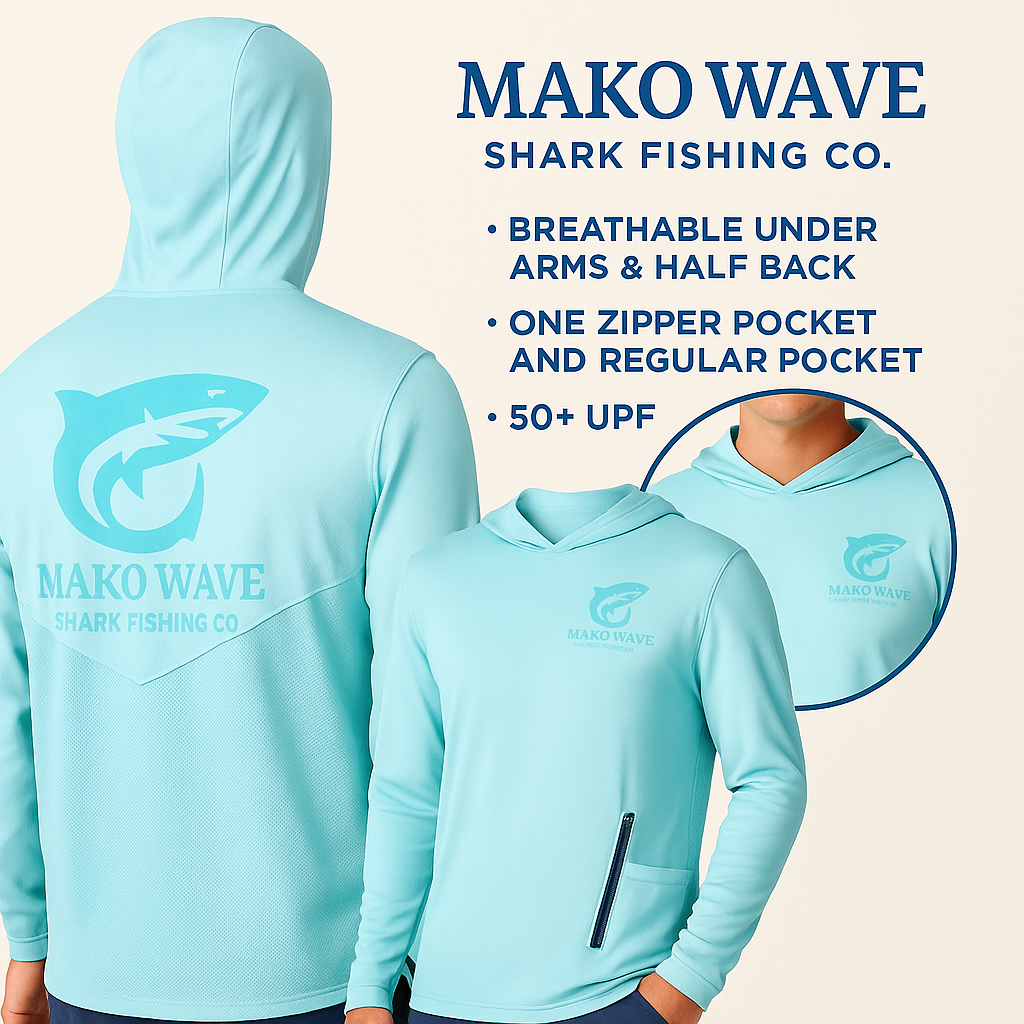 Mako Wave® Men’s Fishing Hoodie with Zipper Pocket – UPF 50+ - Unisex